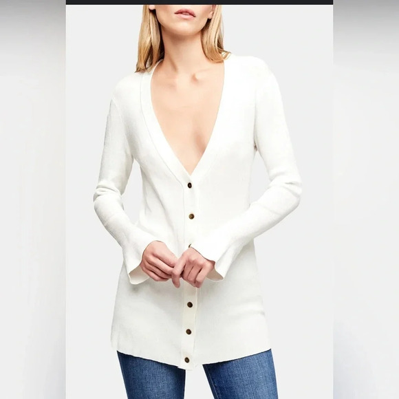 ! L'Agence Lucas Off White Deep V Ribbed Button Up Cardigan! - Picture 1 of 10